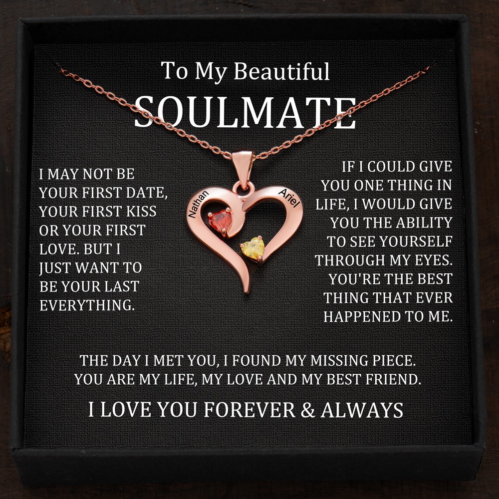Custom Couple Names Heart Necklace With Birthstones Valentine's Day Gifts