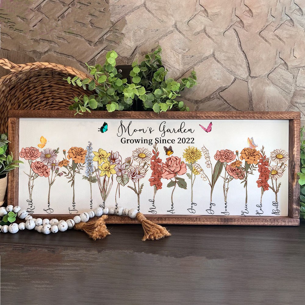 Personalized Mom's Garden Wooden Frame With Kids Birth Month Flower and Name For Mom Grandma Mother's Day Gift