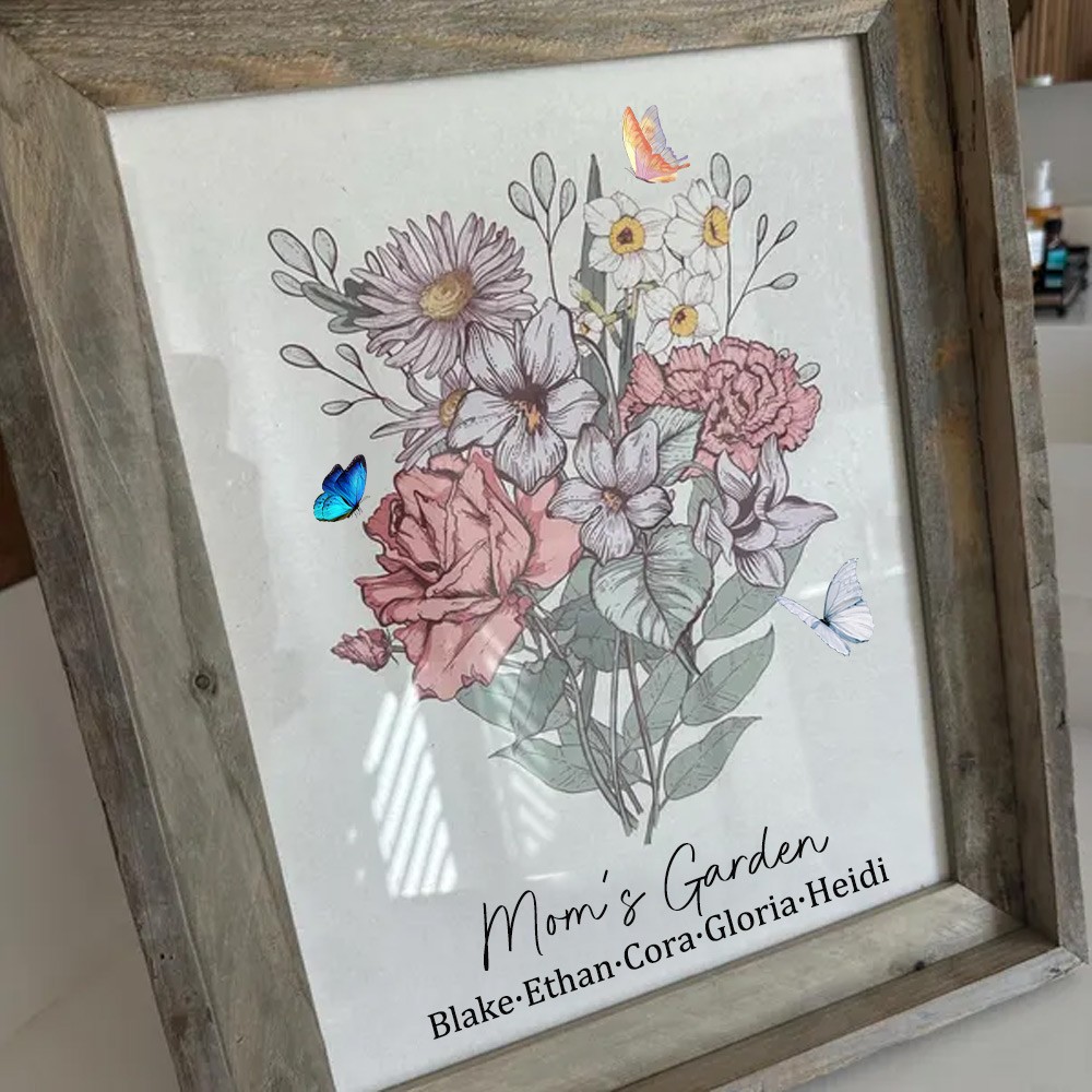 Personalized Mom's Garden Wooden Frame With Kids Birth Month Flower and Name For Mom Grandma Mother's Day Gift