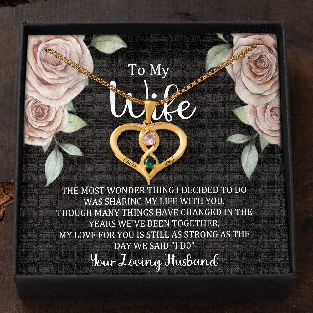 Custom Couple Names Heart Necklace With Birthstones Valentine's Day Gifts