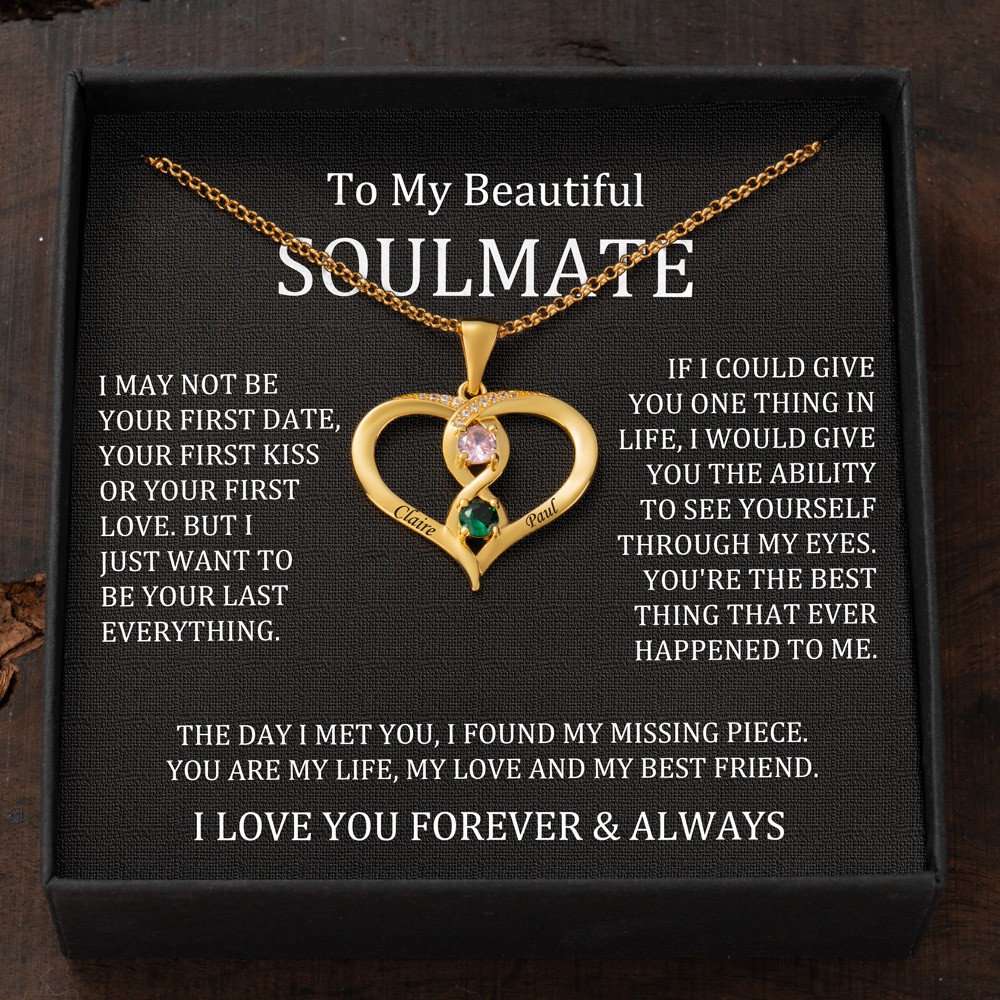 Custom Couple Names Heart Necklace With Birthstones Valentine's Day Gifts