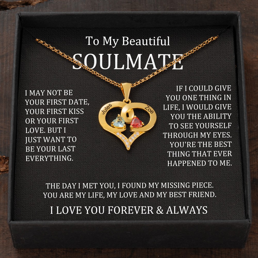 Custom Couple Names Heart Necklace With Birthstones Valentine's Day Gifts