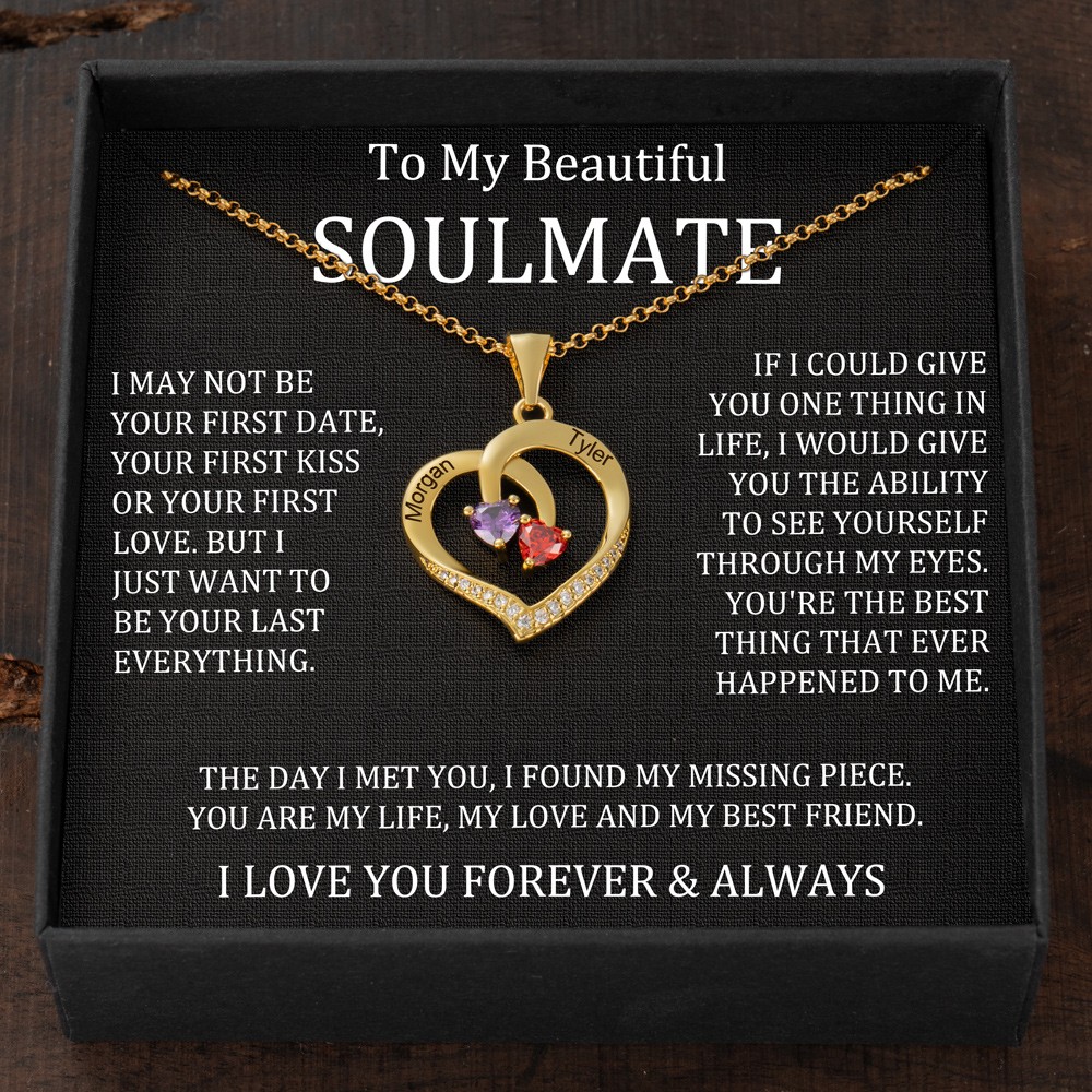 Custom Couple Names Heart Necklace With Birthstones Valentine's Day Gifts