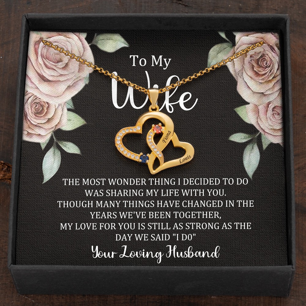 Custom Couple Names Heart Necklace With Birthstones Valentine's Day Gifts