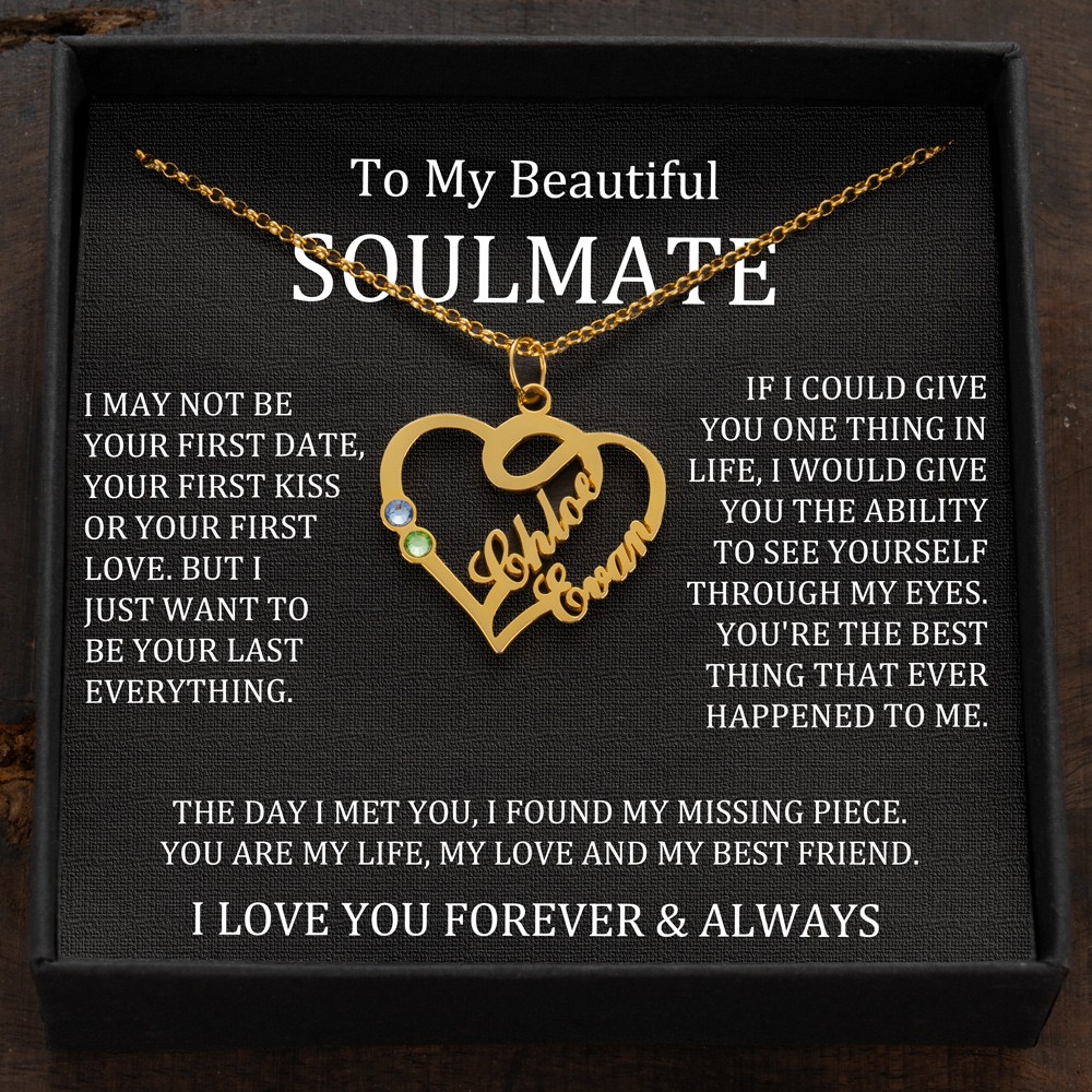 Custom Couple Names Heart Necklace With Birthstones Valentine's Day Gifts
