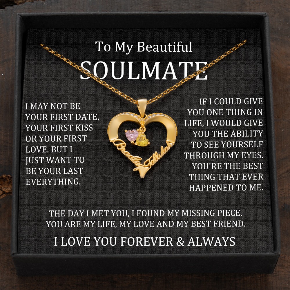 Custom Couple Names Heart Necklace With Birthstones Valentine's Day Gifts