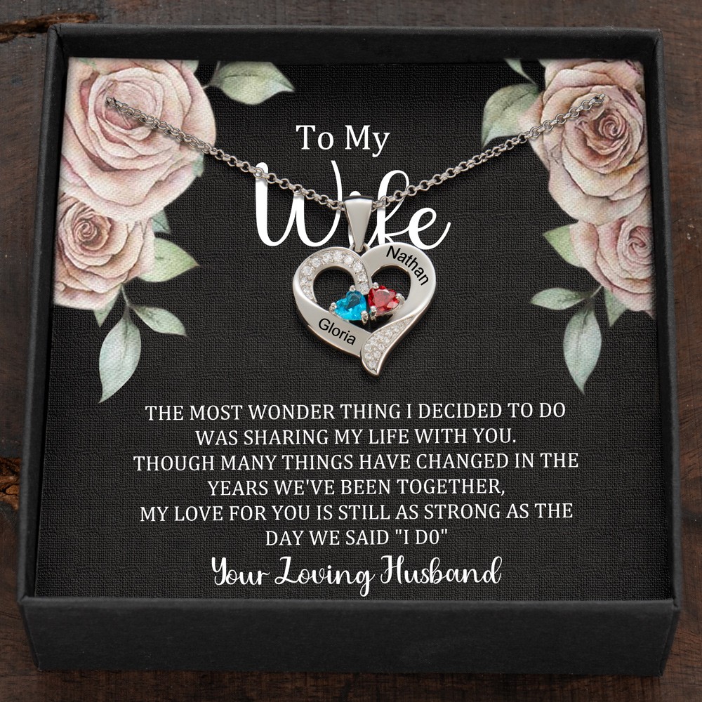 Custom Couple Names Heart Necklace With Birthstones Valentine's Day Gifts