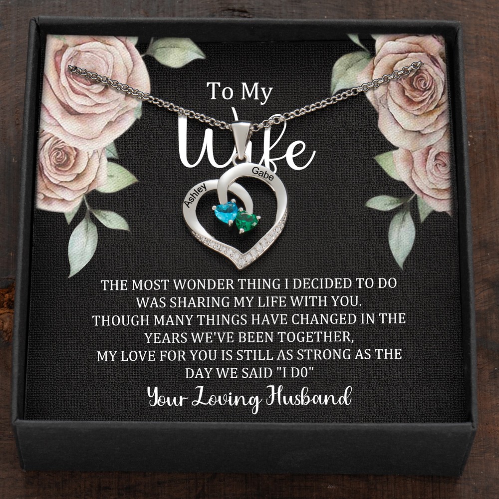 Custom Couple Names Heart Necklace With Birthstones Valentine's Day Gifts