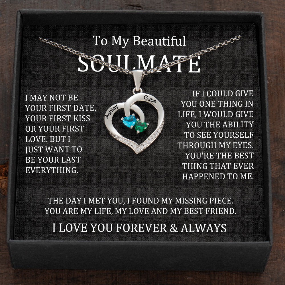 Custom Couple Names Heart Necklace With Birthstones Valentine's Day Gifts