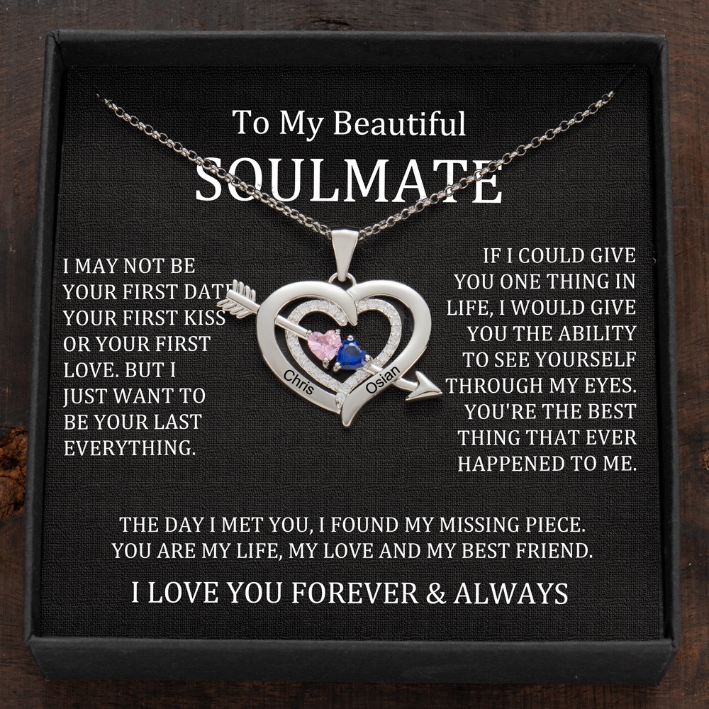 Custom Couple Names Heart Necklace With Birthstones Valentine's Day Gifts