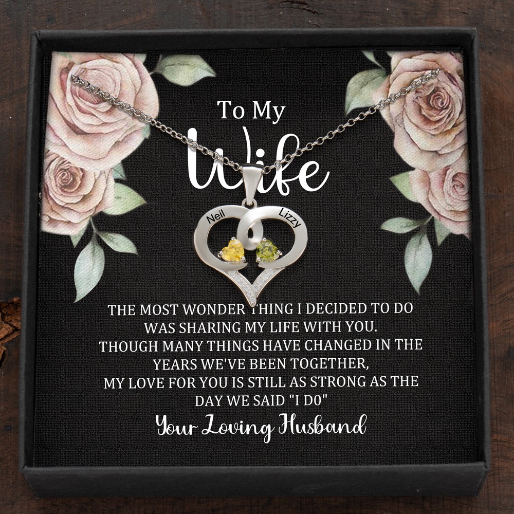 Custom Couple Names Heart Necklace With Birthstones Valentine's Day Gifts