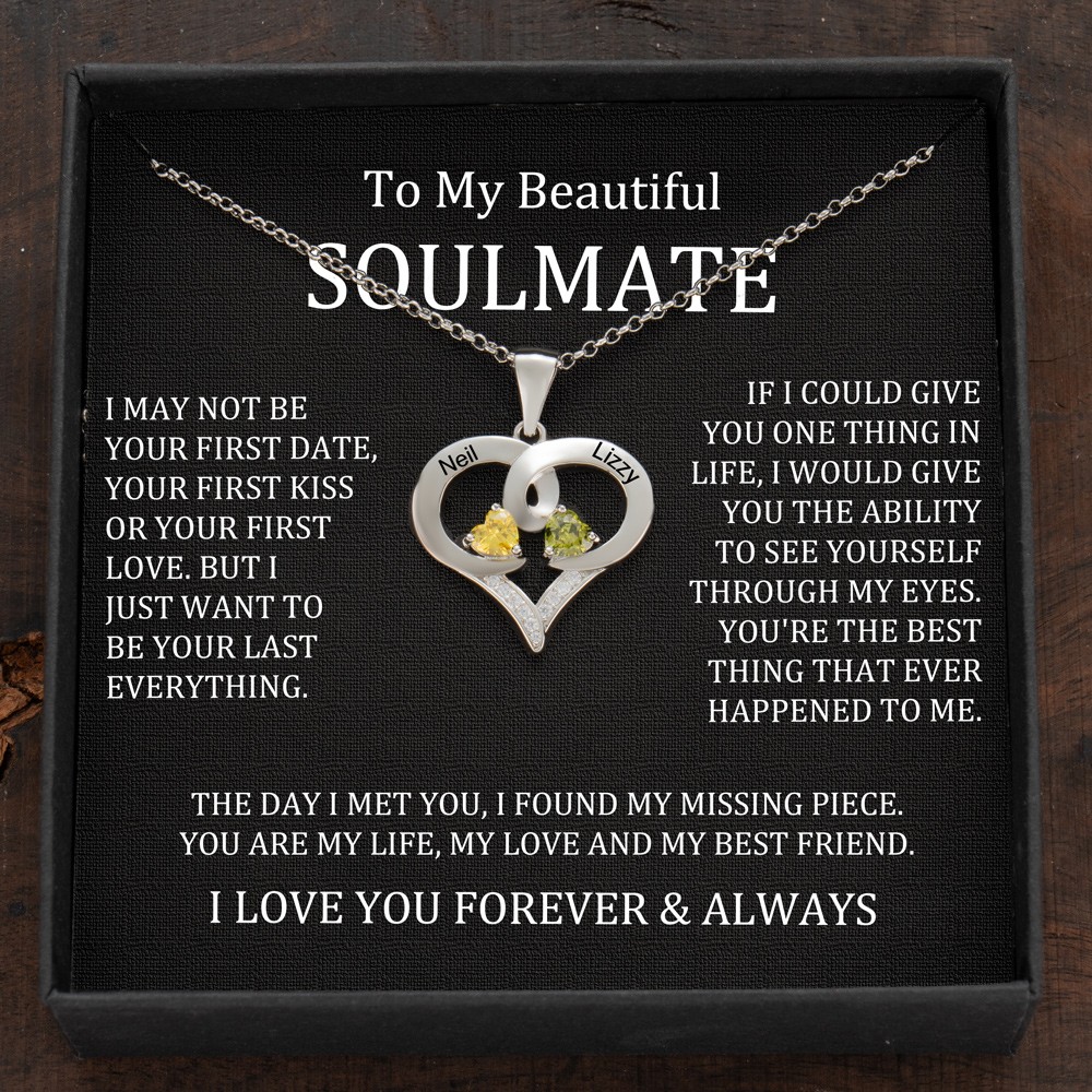 Custom Couple Names Heart Necklace With Birthstones Valentine's Day Gifts