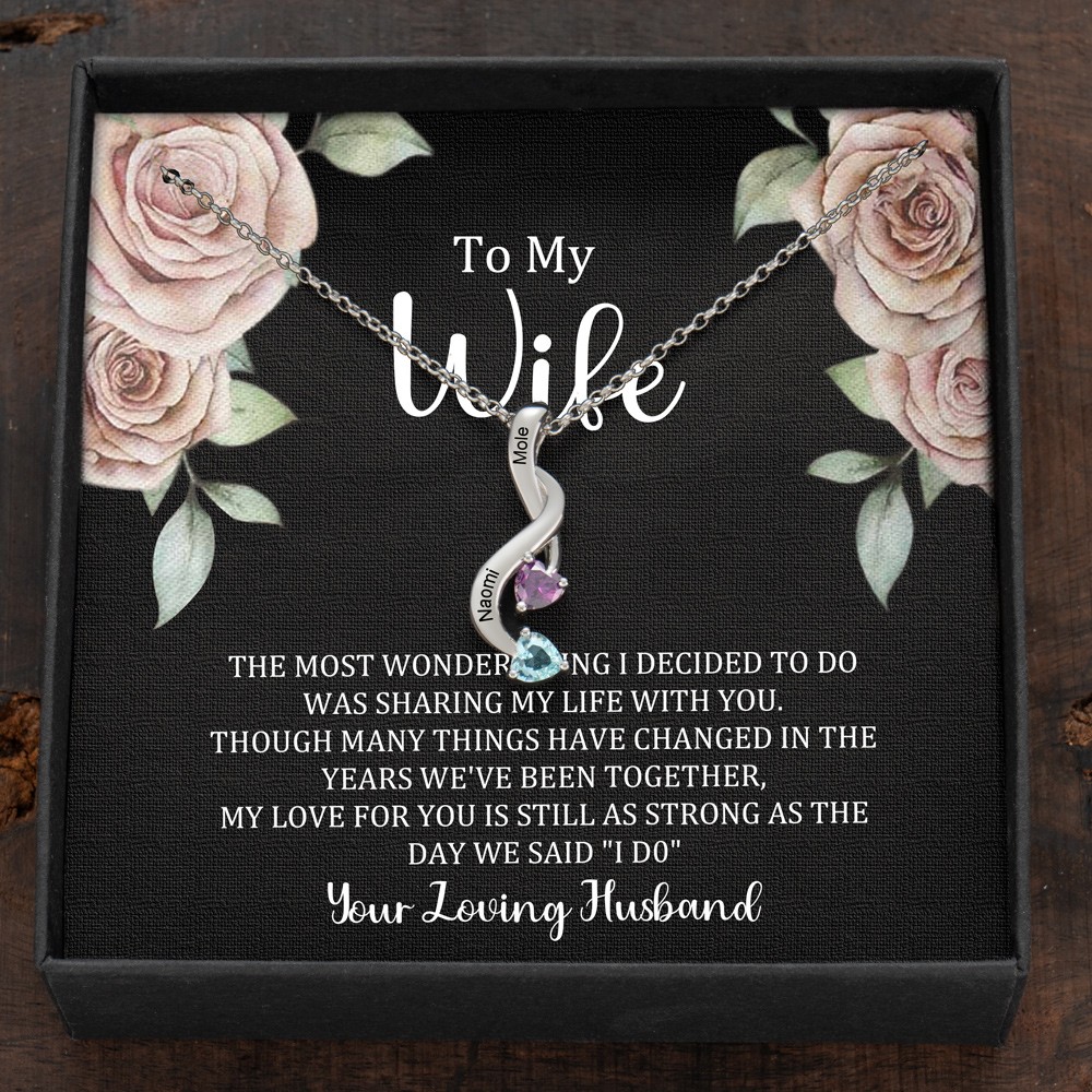 Custom Couple Names Heart Necklace With Birthstones Valentine's Day Gifts