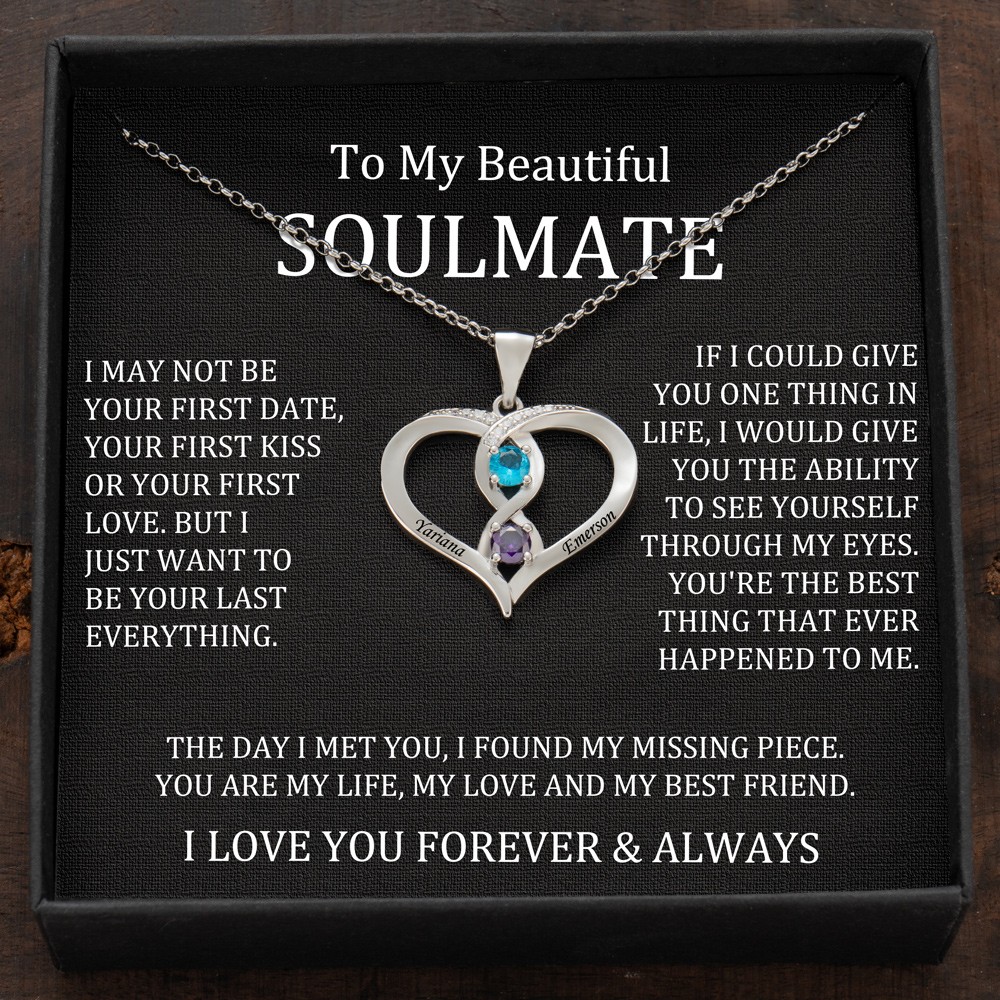 Custom Couple Names Heart Necklace With Birthstones Valentine's Day Gifts
