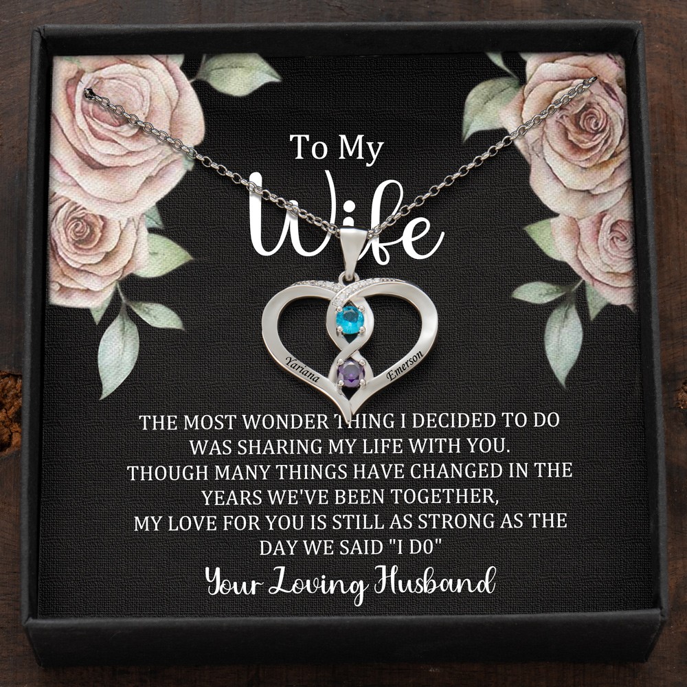 Custom Couple Names Heart Necklace With Birthstones Valentine's Day Gifts