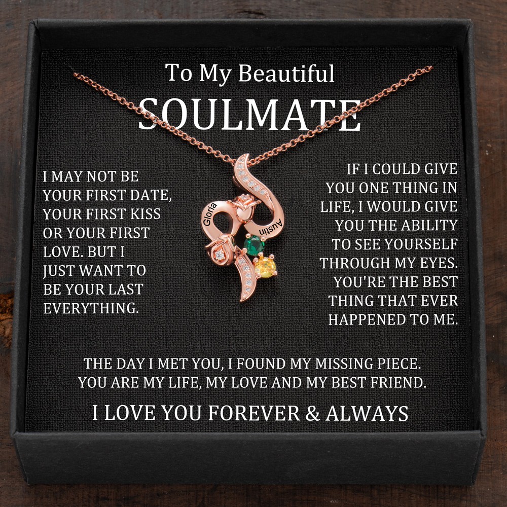 Custom Couple Names Heart Necklace With Birthstones Valentine's Day Gifts