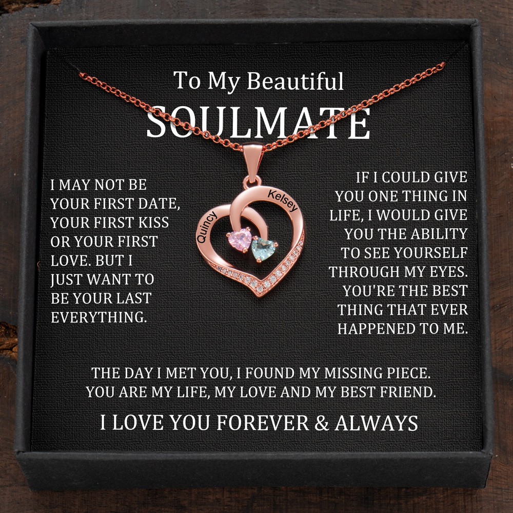 Custom Couple Names Heart Necklace With Birthstones Valentine's Day Gifts