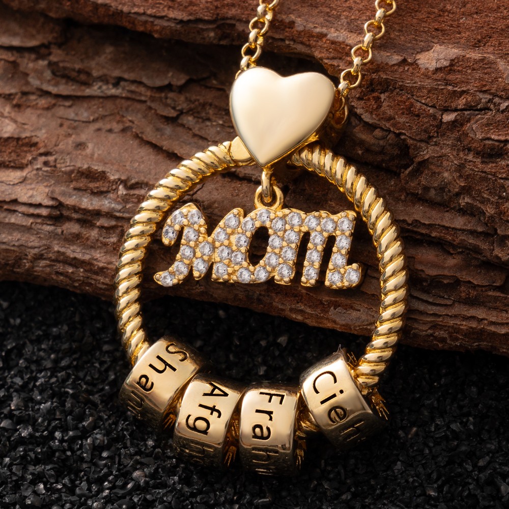 Personalized Mom Circle Birthstone Necklace with Kid's Names For Mother's Day Gift