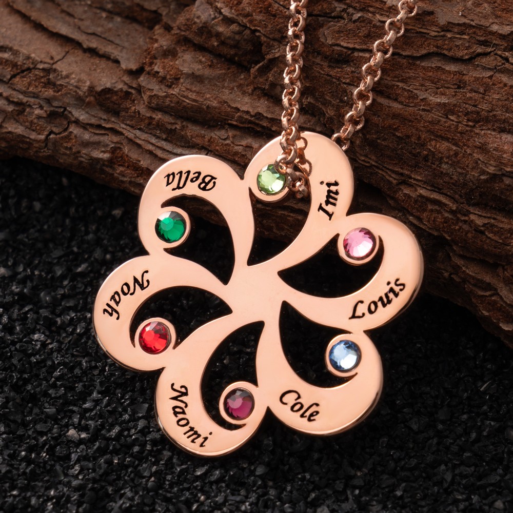 Personalized Flower Name Necklace with Birthstone Mother's Day Gift