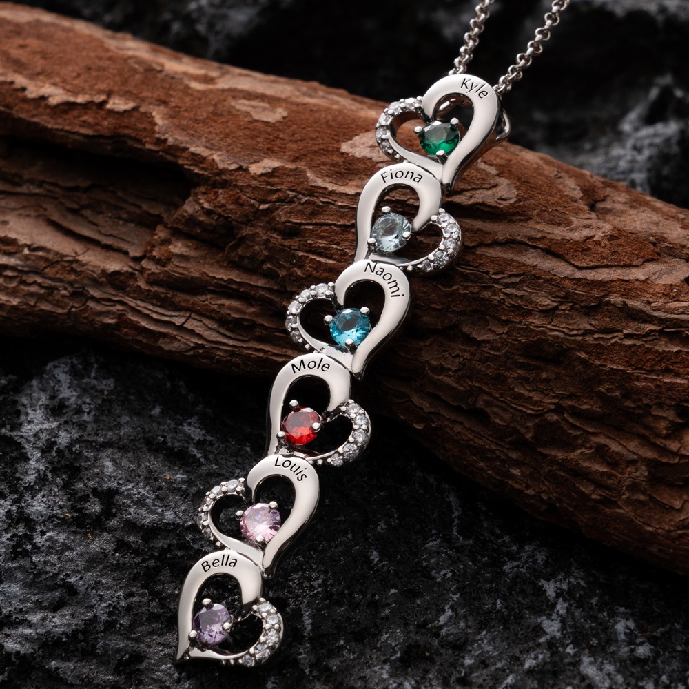 Personalized Heart Name Necklace with Birthstone Mother's Day Gift