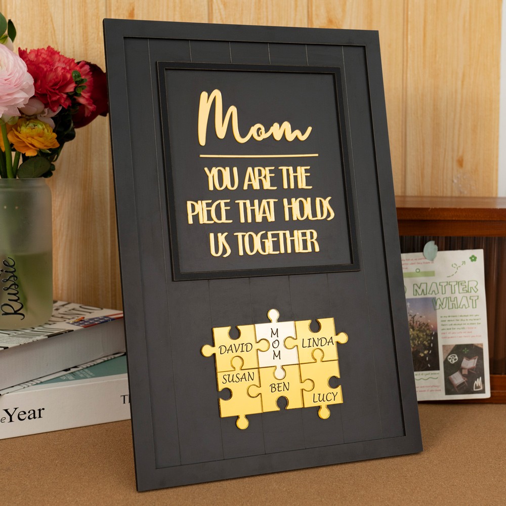 Custom Mom Puzzle Sign with Kids Name Piece For Mother's Day Gift