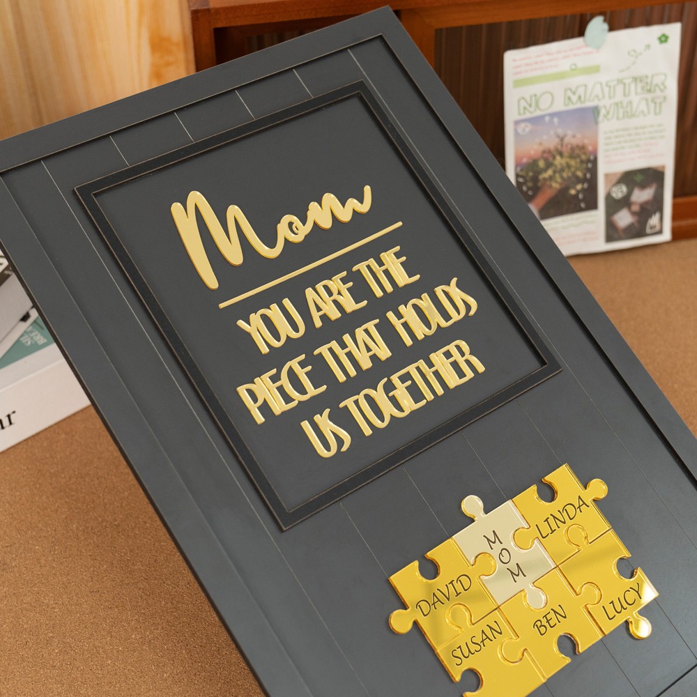 Custom Mom Puzzle Sign with Kids Name Piece For Mother's Day Gift