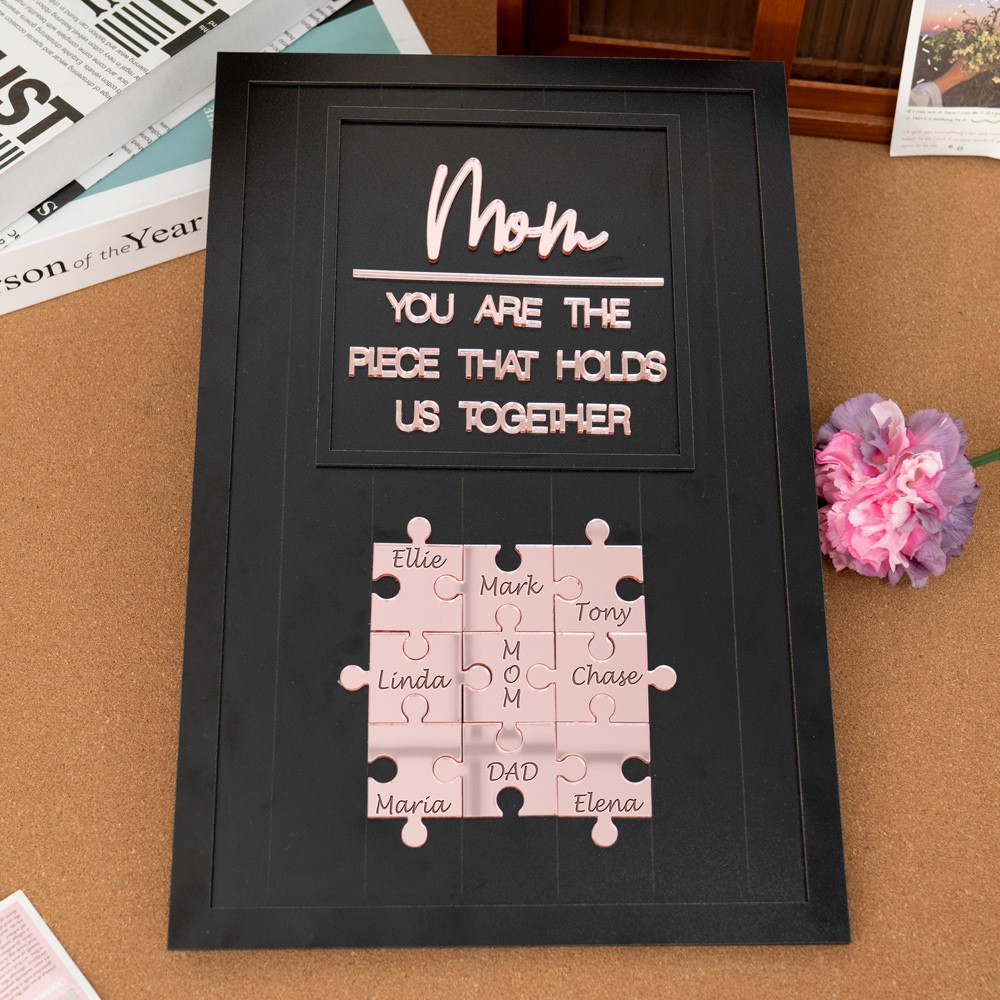 Custom Mom Puzzle Sign with Kids Name Piece For Mother's Day Gift