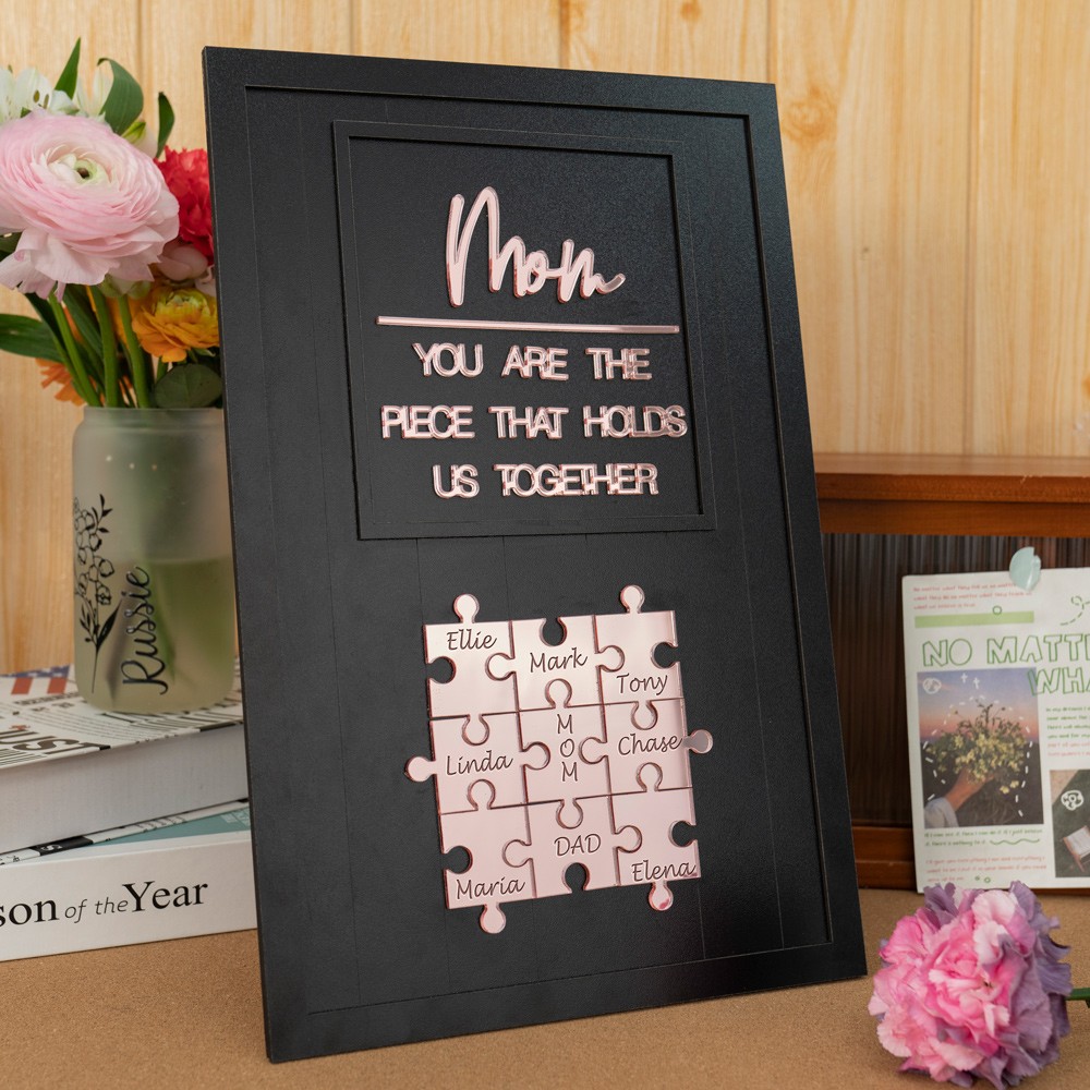 Custom Mom Puzzle Sign with Kids Name Piece For Mother's Day Gift