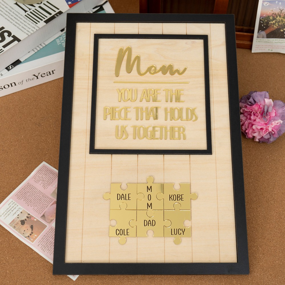 Custom Mom Puzzle Sign with Kids Name Piece For Mother's Day Gift
