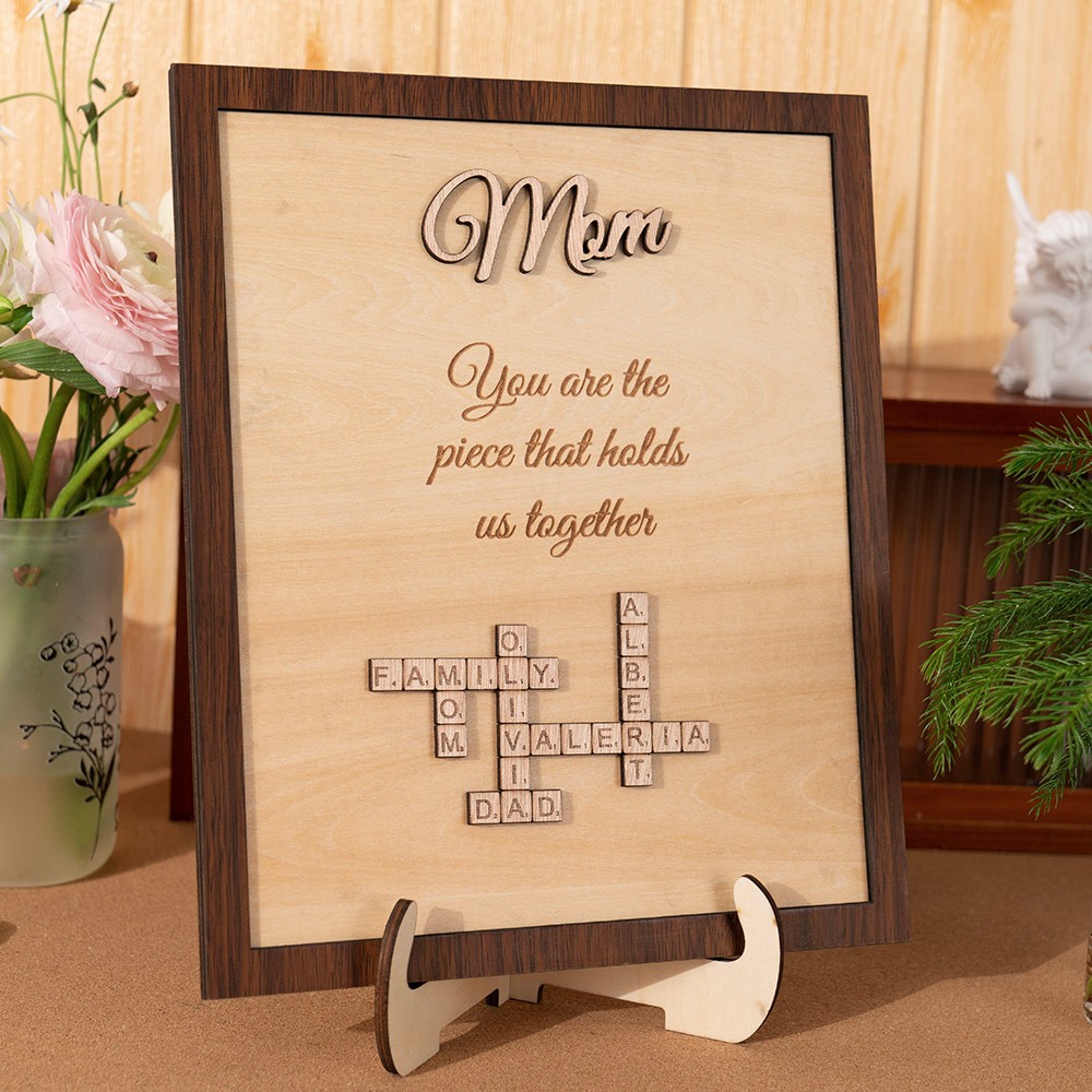 Custom Scrabble Mom Puzzle Sign with Kids Name Piece For Mother's Day Gift