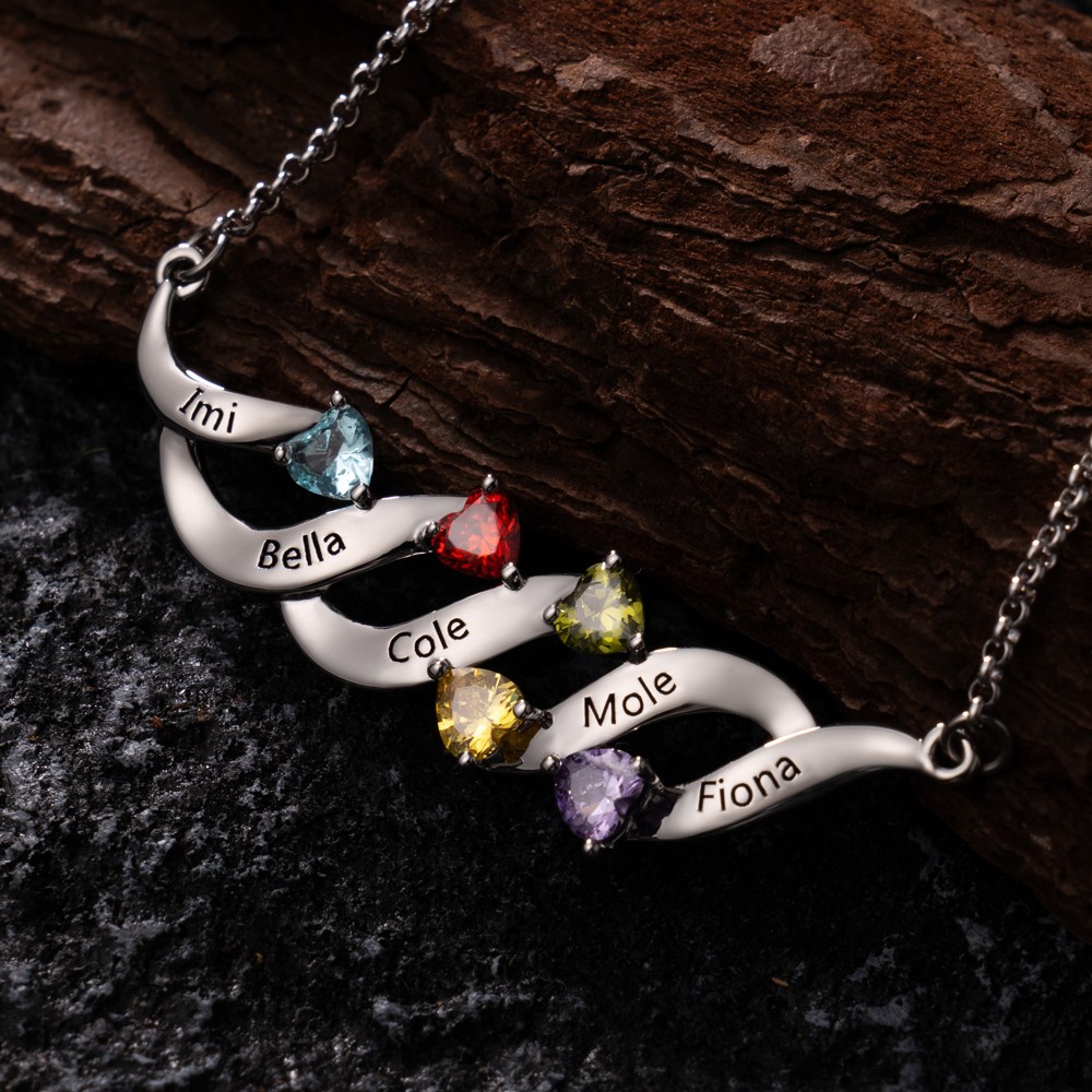 Personalized Name Engraved and Birthstone Necklaces For Mother's Day Gift