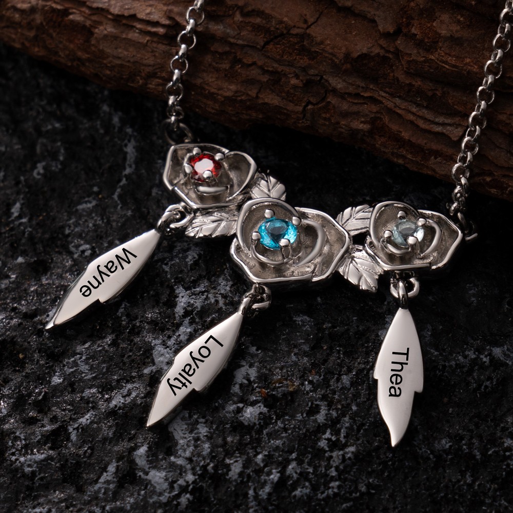 Personalized Rose Name Necklace with Birthstone Mother's Day Gift