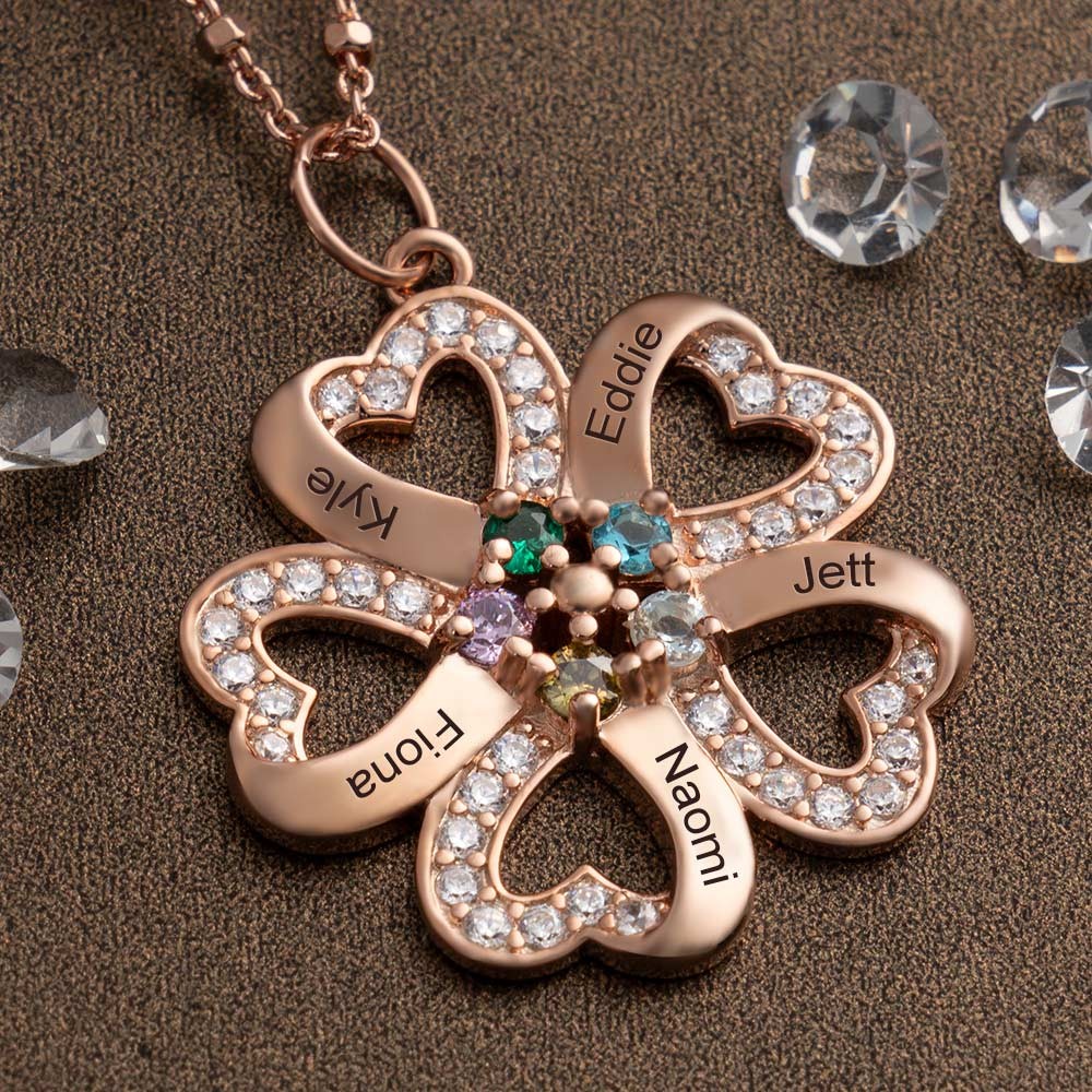 Personalized Flower Necklace with Names and Birthstone For Mother's Day Gift