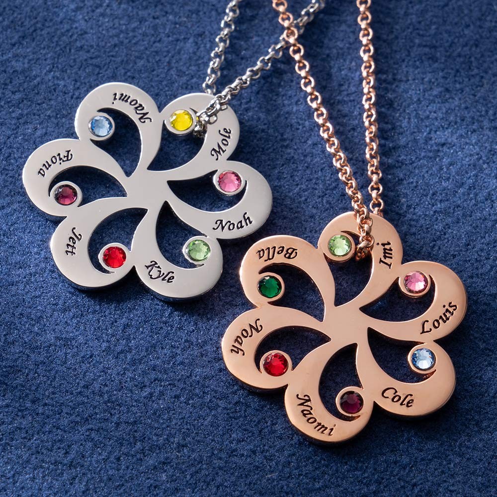 Personalized Flower Name Necklace with Birthstone Mother's Day Gift