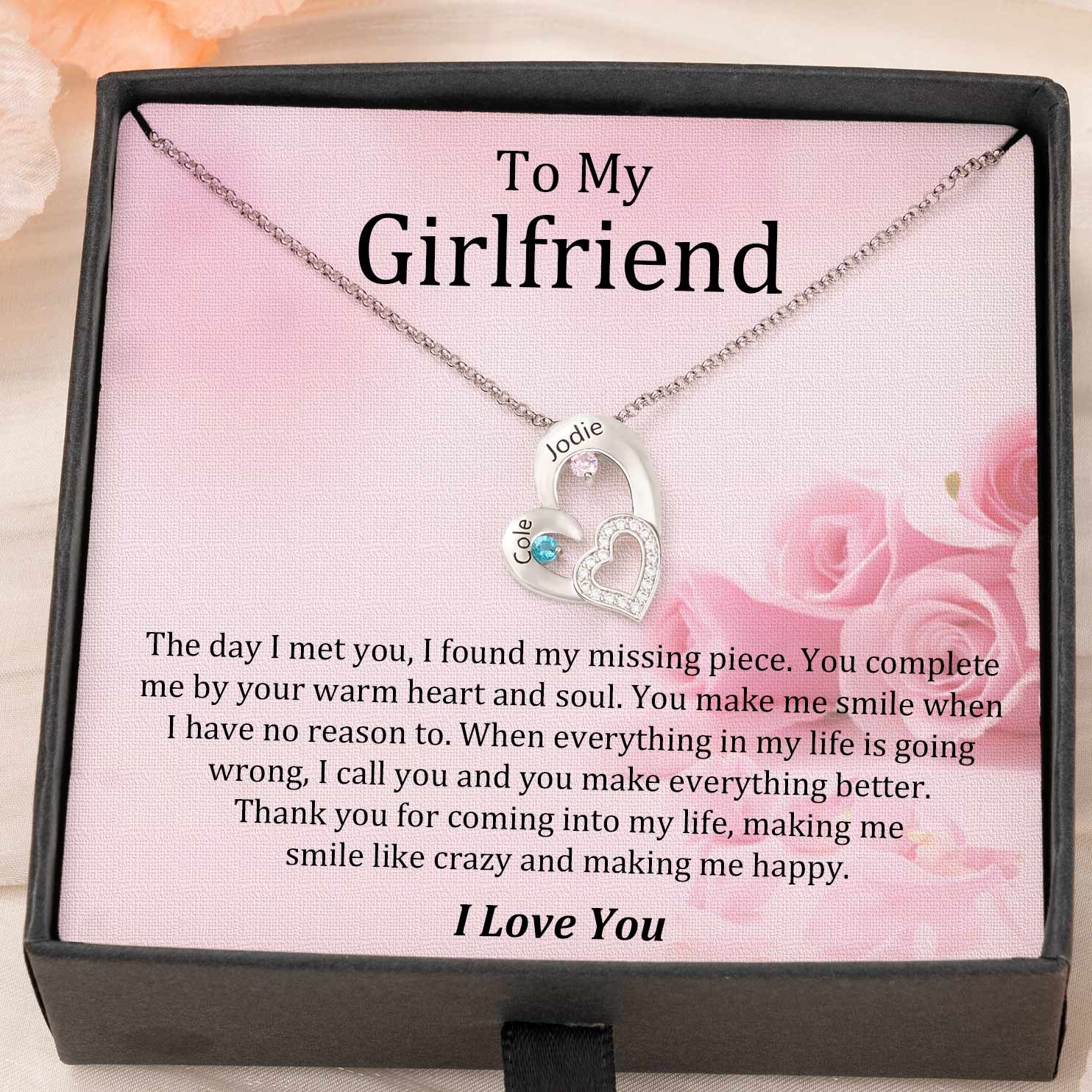 Custom Couple Names Heart Necklace With Birthstones Valentine's Day Gifts