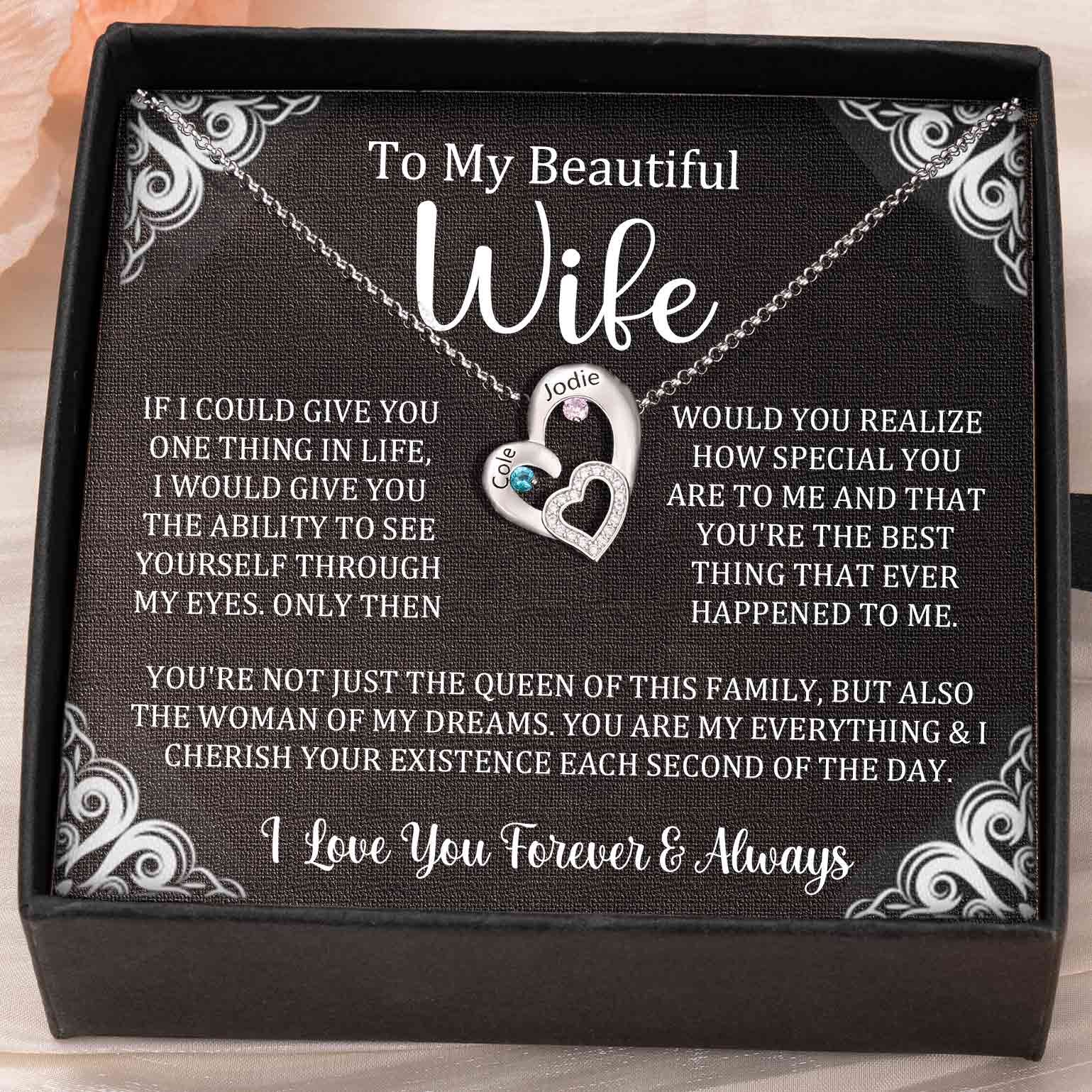 Custom Couple Names Heart Necklace With Birthstones Valentine's Day Gifts