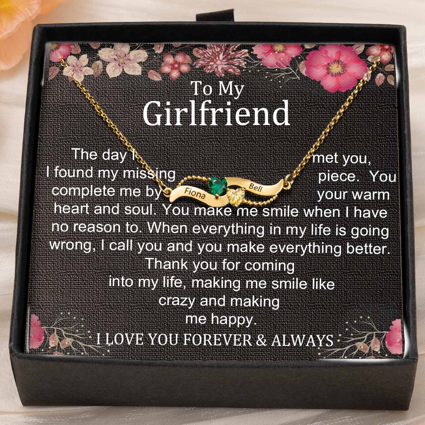 Custom Couple Names Heart Necklace With Birthstones Valentine's Day Gifts