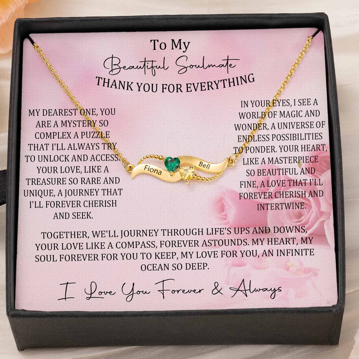 Custom Couple Names Necklace With Birthstones Valentine's Day Gifts