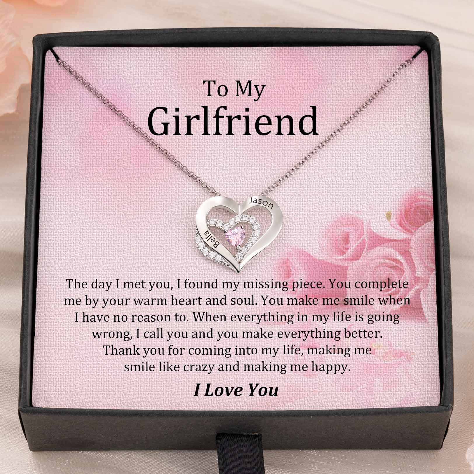 Custom Couple Names Heart Necklace With Birthstones Valentine's Day Gifts