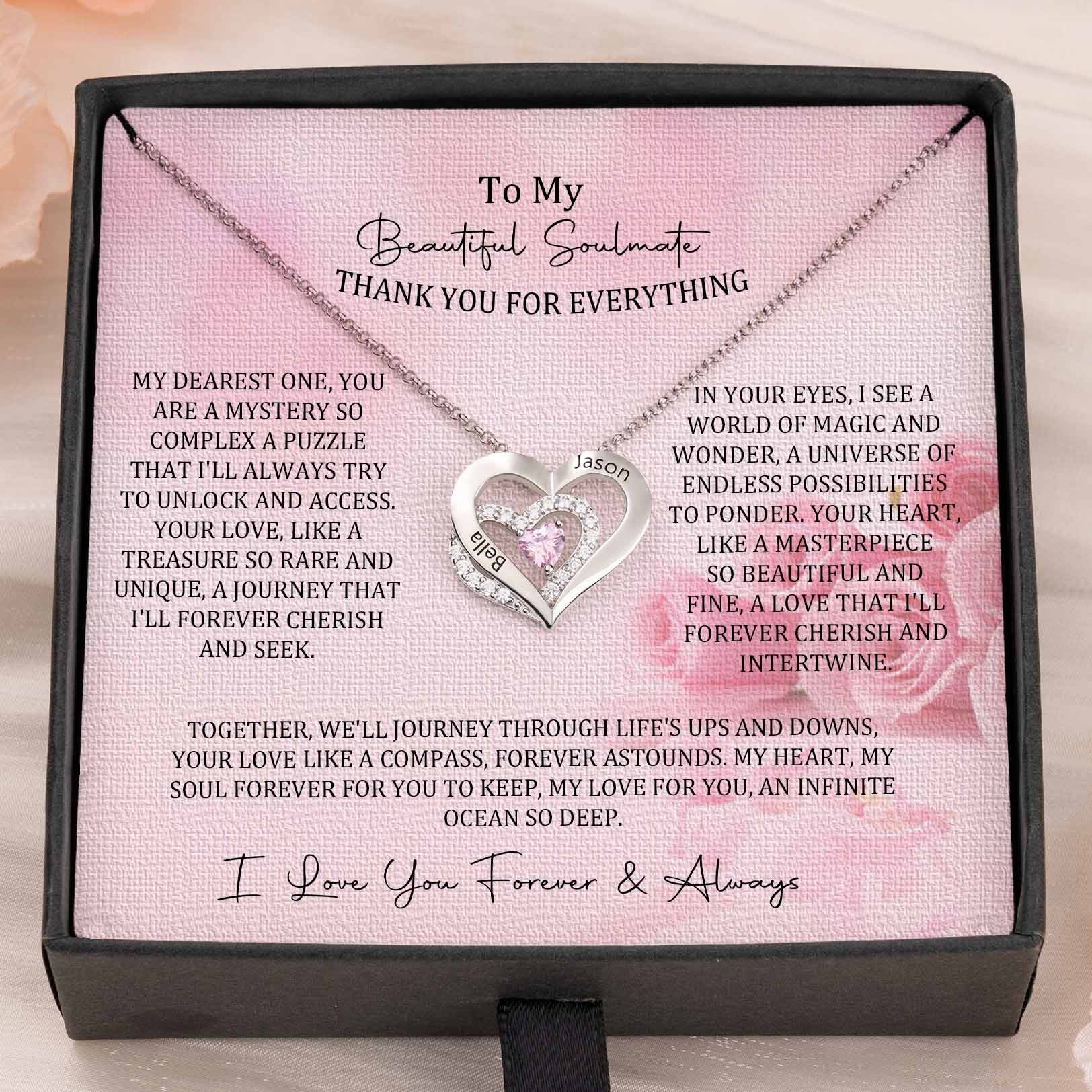Custom Couple Names Heart Necklace With Birthstones Valentine's Day Gifts