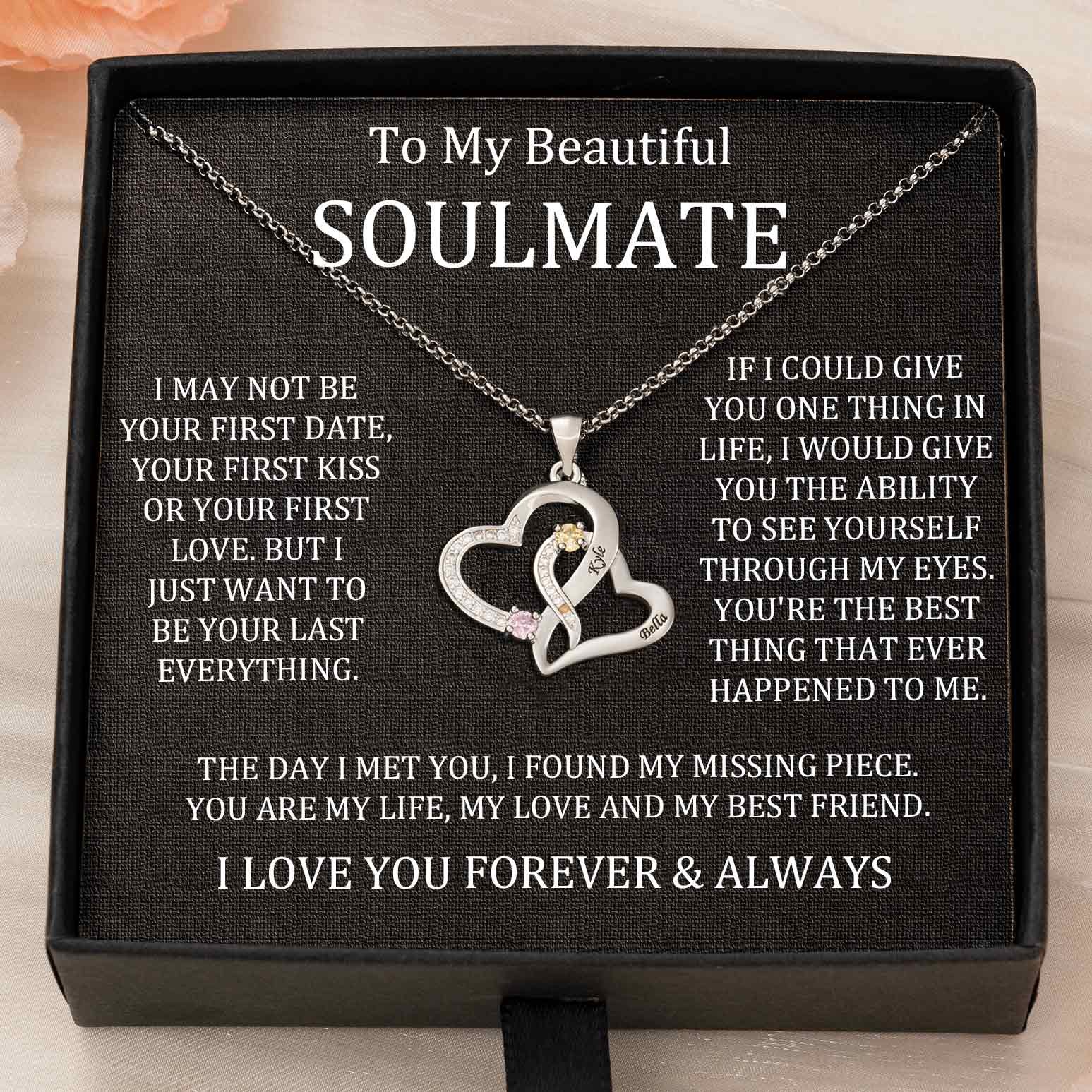 Custom Couple Names Heart Necklace With Birthstones Valentine's Day Gifts