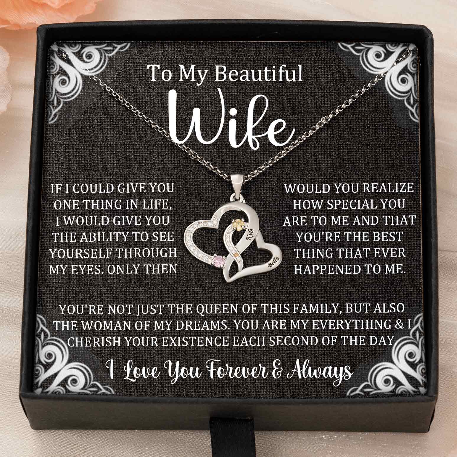 Custom Couple Names Heart Necklace With Birthstones Valentine's Day Gifts