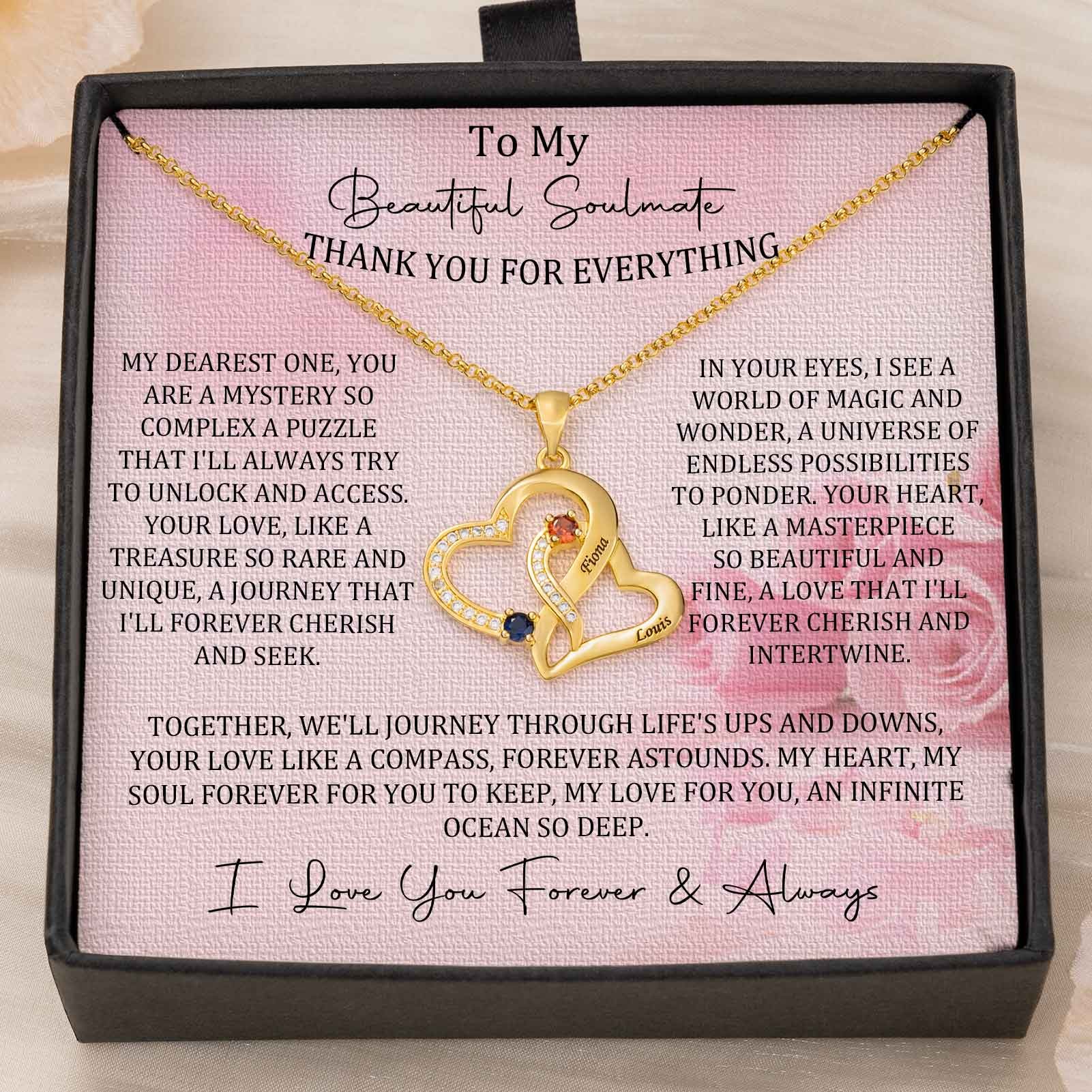 Custom Couple Names Heart Necklace With Birthstones Valentine's Day Gifts