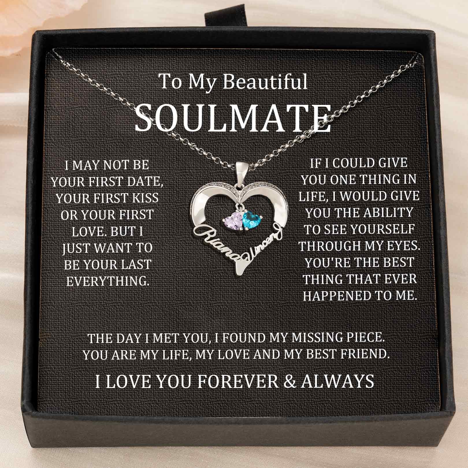Custom Couple Names Heart Necklace With Birthstones Valentine's Day Gifts