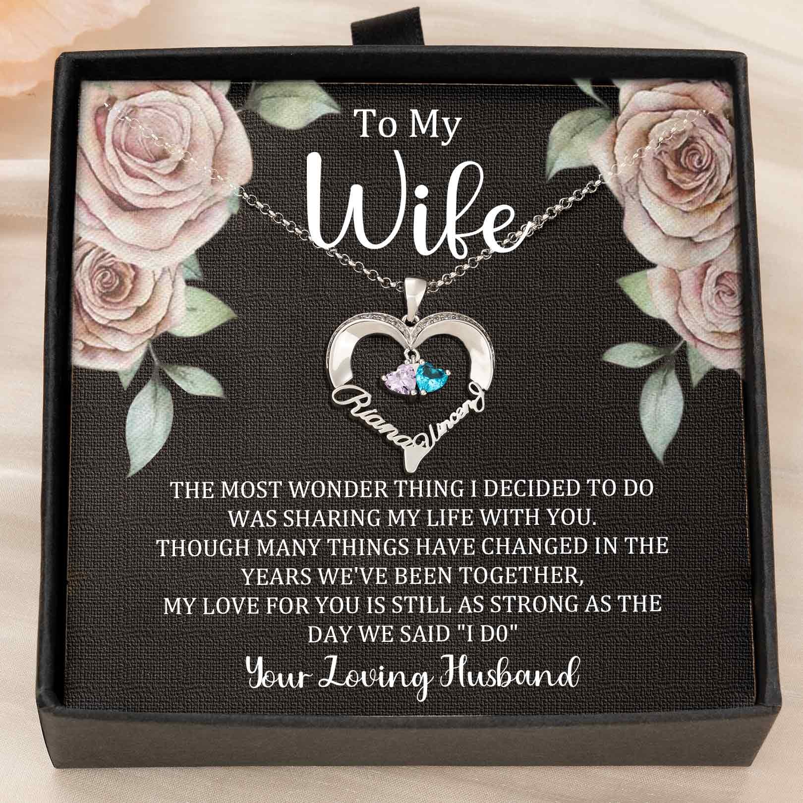 Custom Couple Names Heart Necklace With Birthstones Valentine's Day Gifts