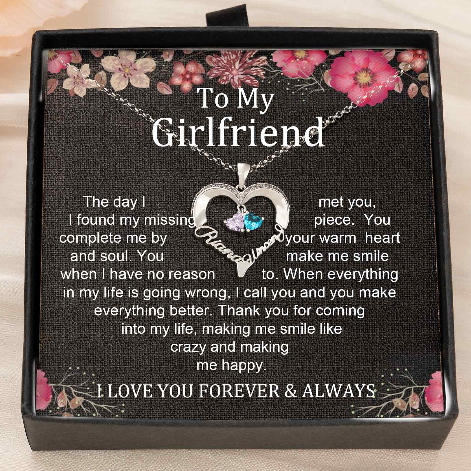 Custom Couple Names Heart Necklace With Birthstones Valentine's Day Gifts
