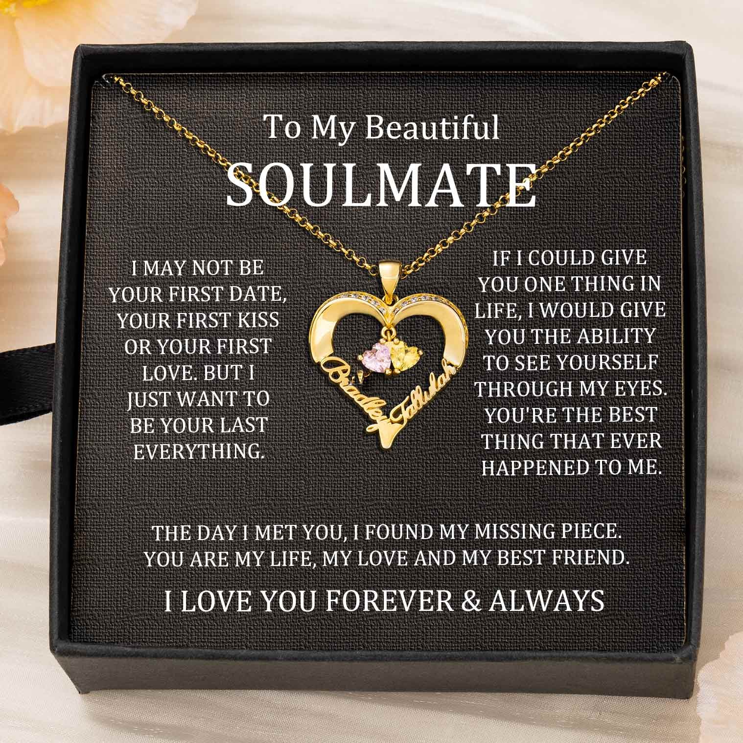 Custom Couple Names Heart Necklace With Birthstones Valentine's Day Gifts