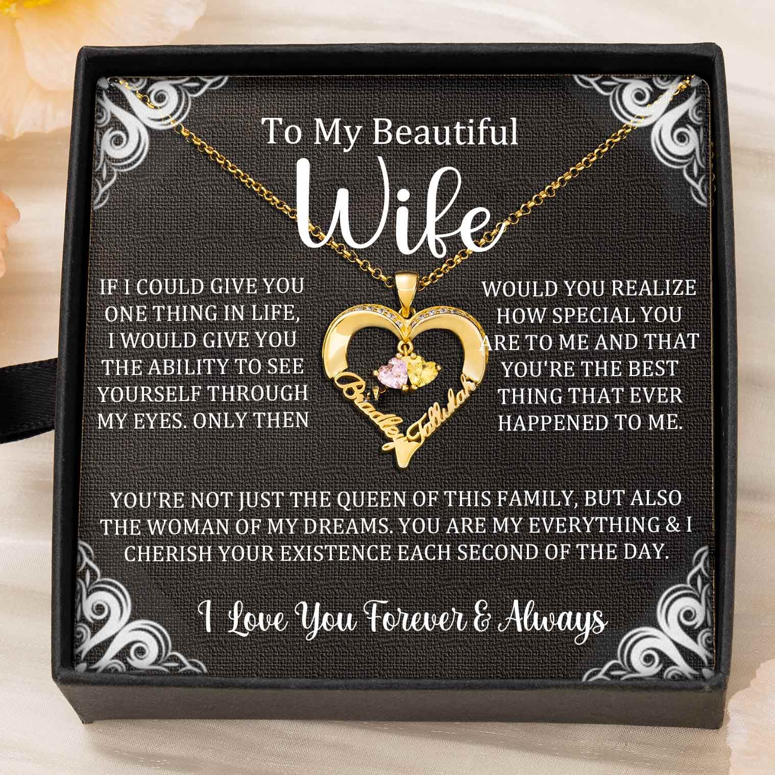Custom Couple Names Heart Necklace With Birthstones Valentine's Day Gifts