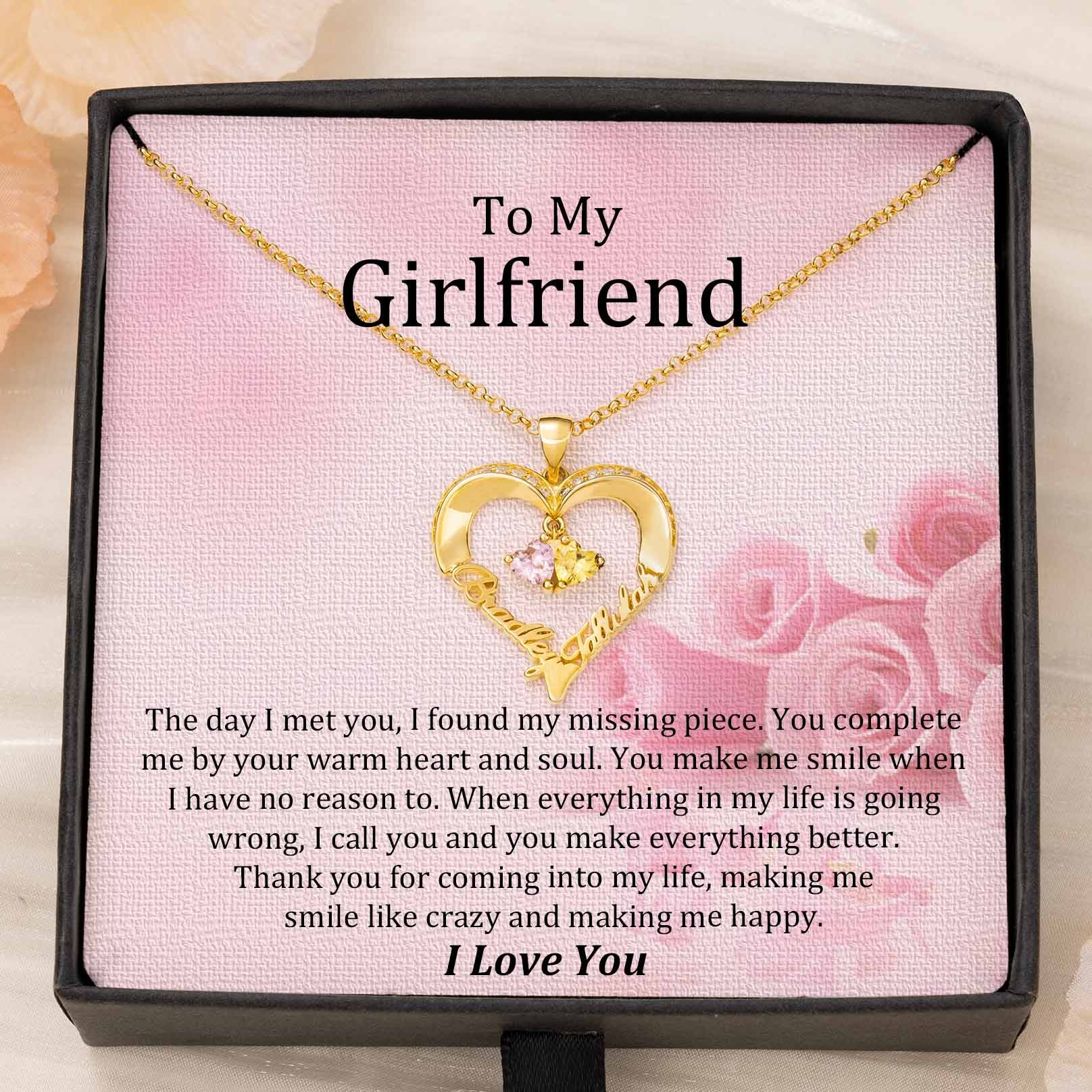 Custom Couple Names Heart Necklace With Birthstones Valentine's Day Gifts