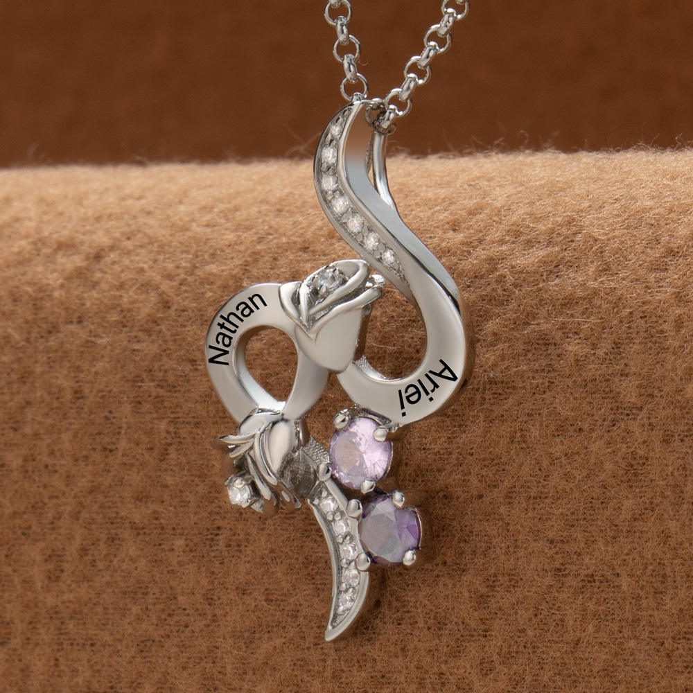 Custom Couple Names Heart Necklace With Birthstones Valentine's Day Gifts